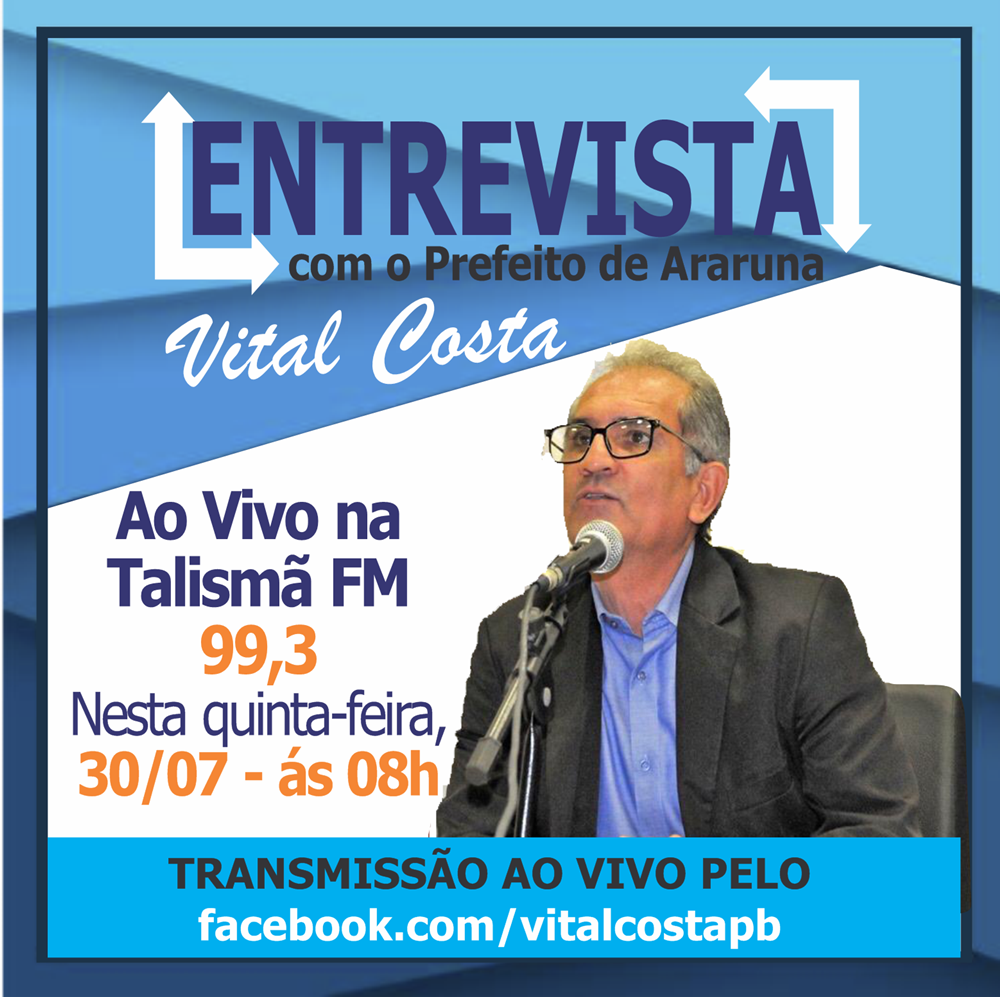 Prefeito Vital Costa concederá entrevista a Rádio Talismã FM nesta quinta-feira