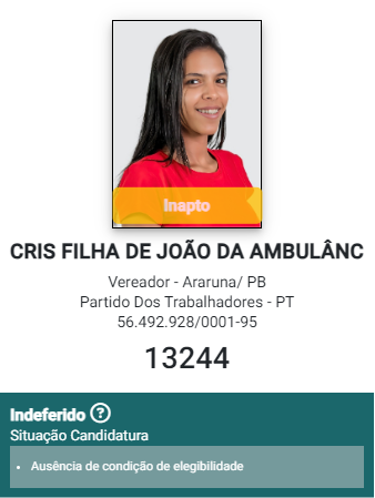 Candidata à vereadora de Araruna é considerada inapta pela Justiça Eleitoral