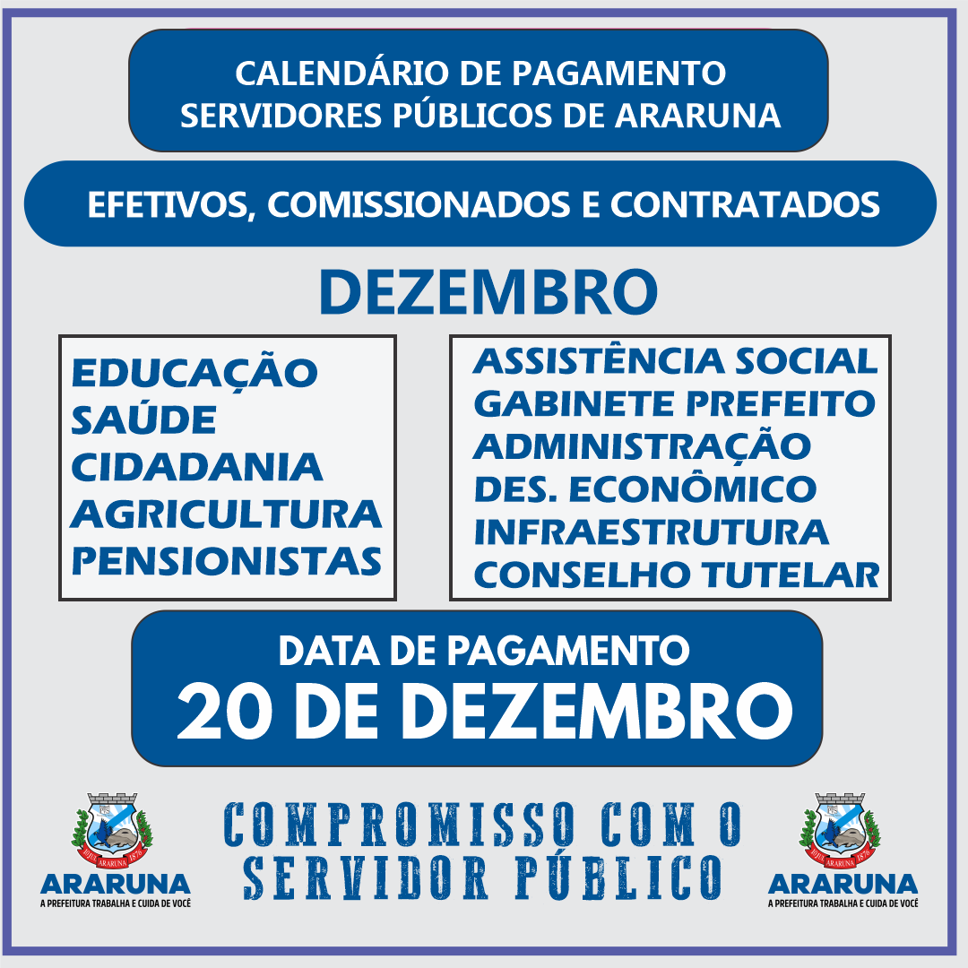 Prefeitura de Araruna antecipa salário dos servidores de dezembro para sexta-feira, 20