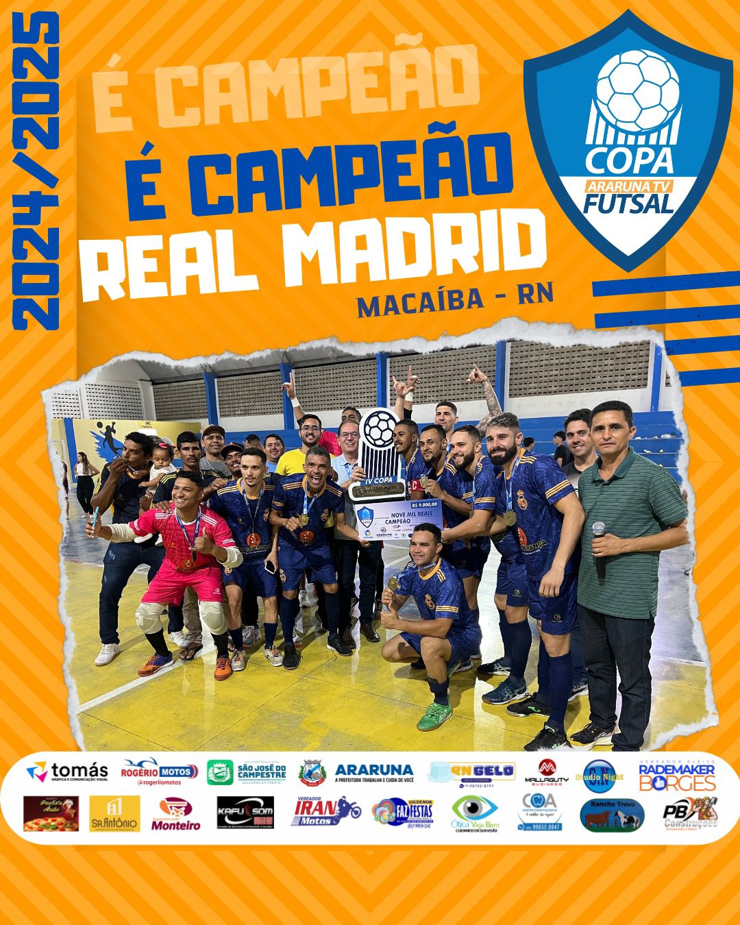 Com emoção, Real Madrid de Macaíba vence o EPCF e sagra-se campeão da Copa ArarunaTV de Futsal 2024/2025