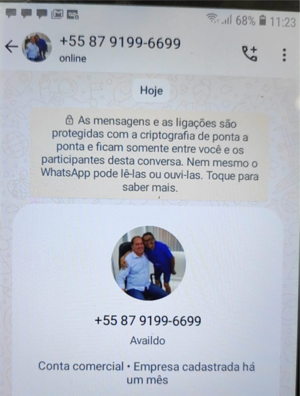 Pelo WhatsApp, perfil falso se passa por prefeito de Araruna, Availdo Azevedo