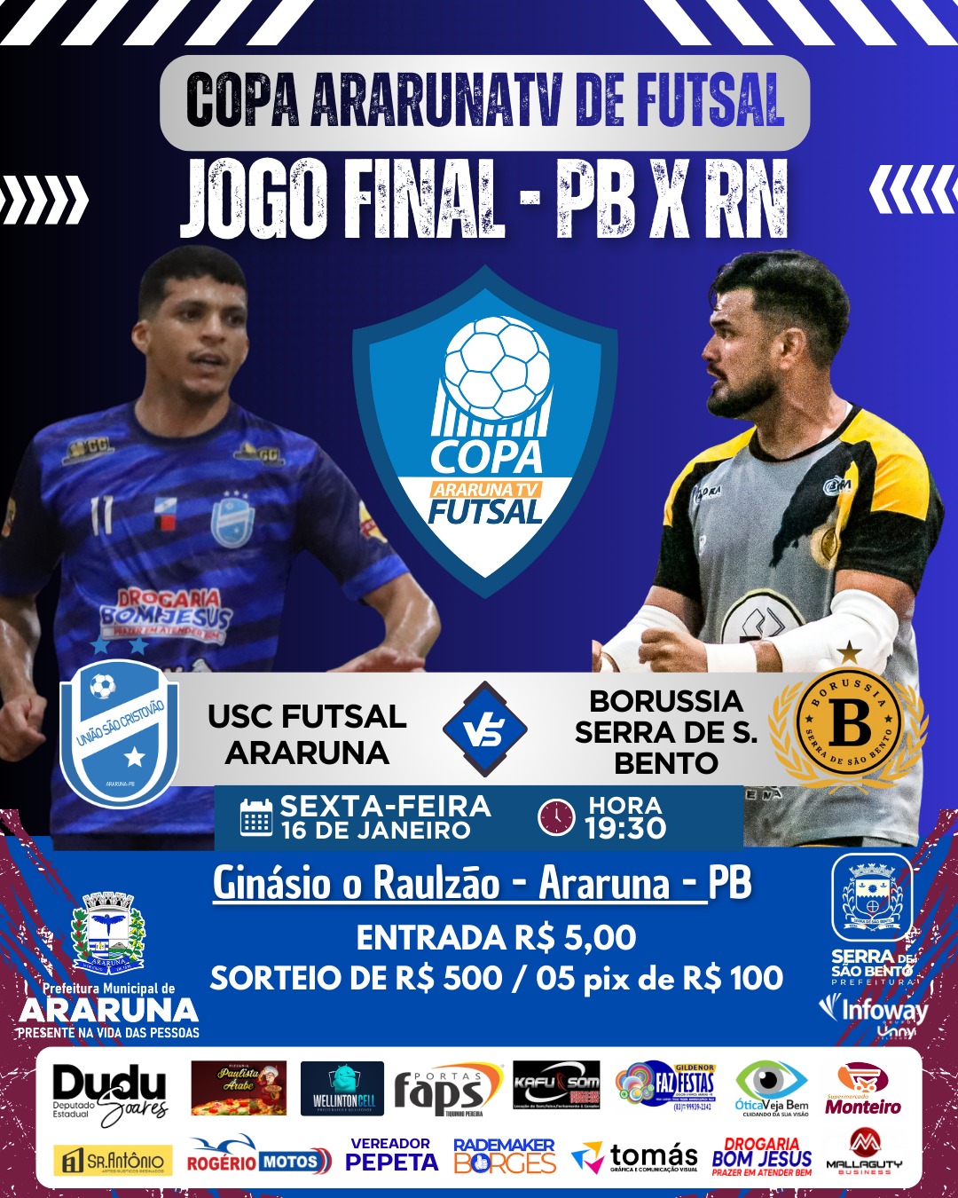 Grande Final da Copa ArarunaTV de Futsal 2025/2026 acontece nesta sexta-feira em Araruna