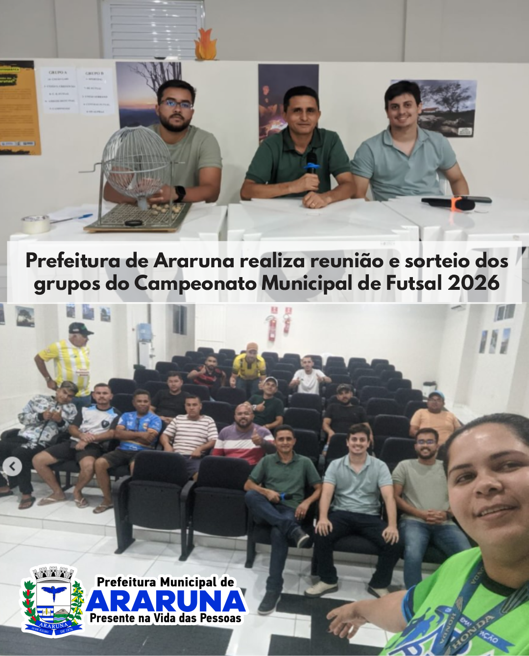 Prefeitura de Araruna realiza reunião e sorteio dos grupos do Campeonato Municipal de Futsal 2026 com premiação de R$ 10 mil