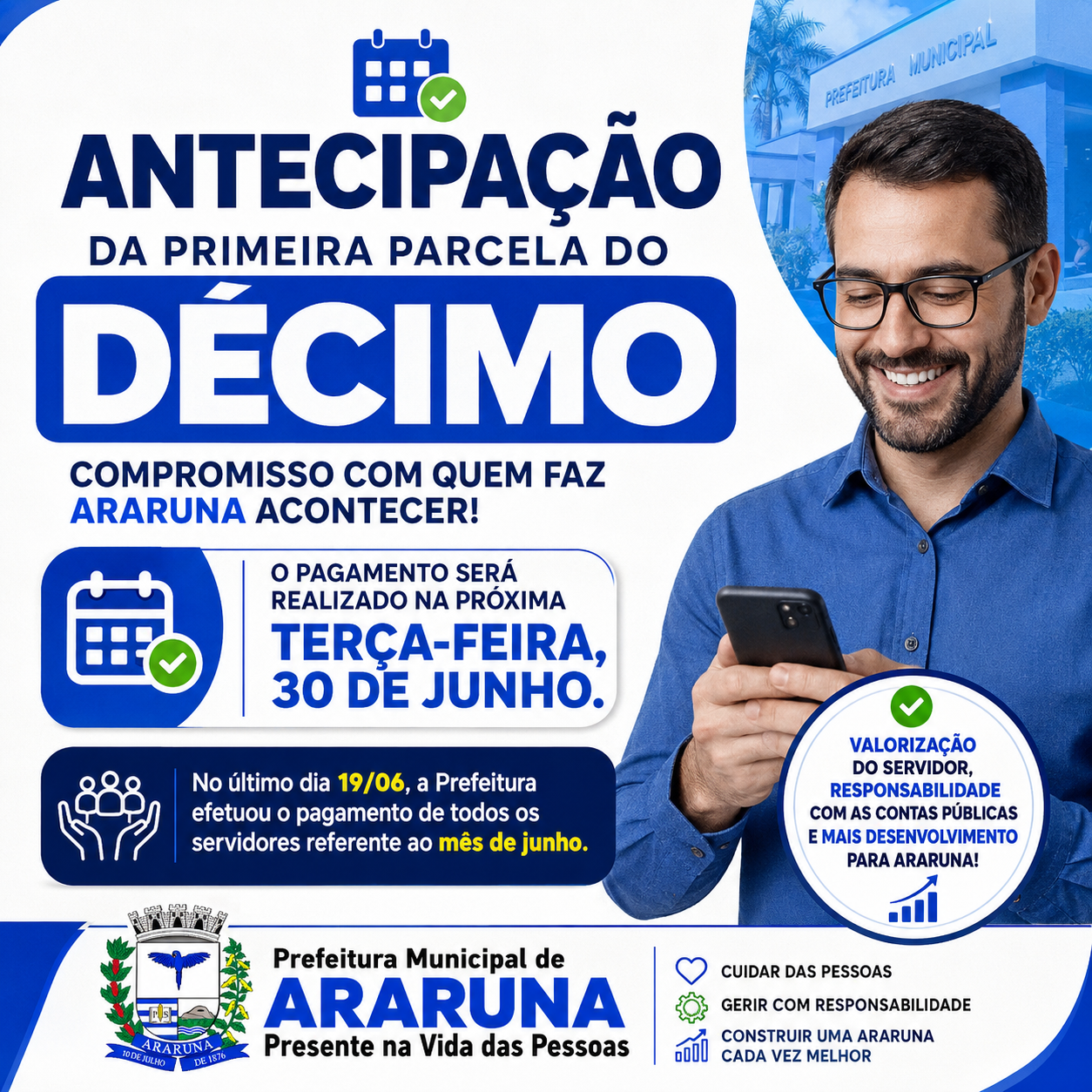 Prefeitura de Araruna antecipa primeira parcela do 13º salário para o dia 30 de junho
