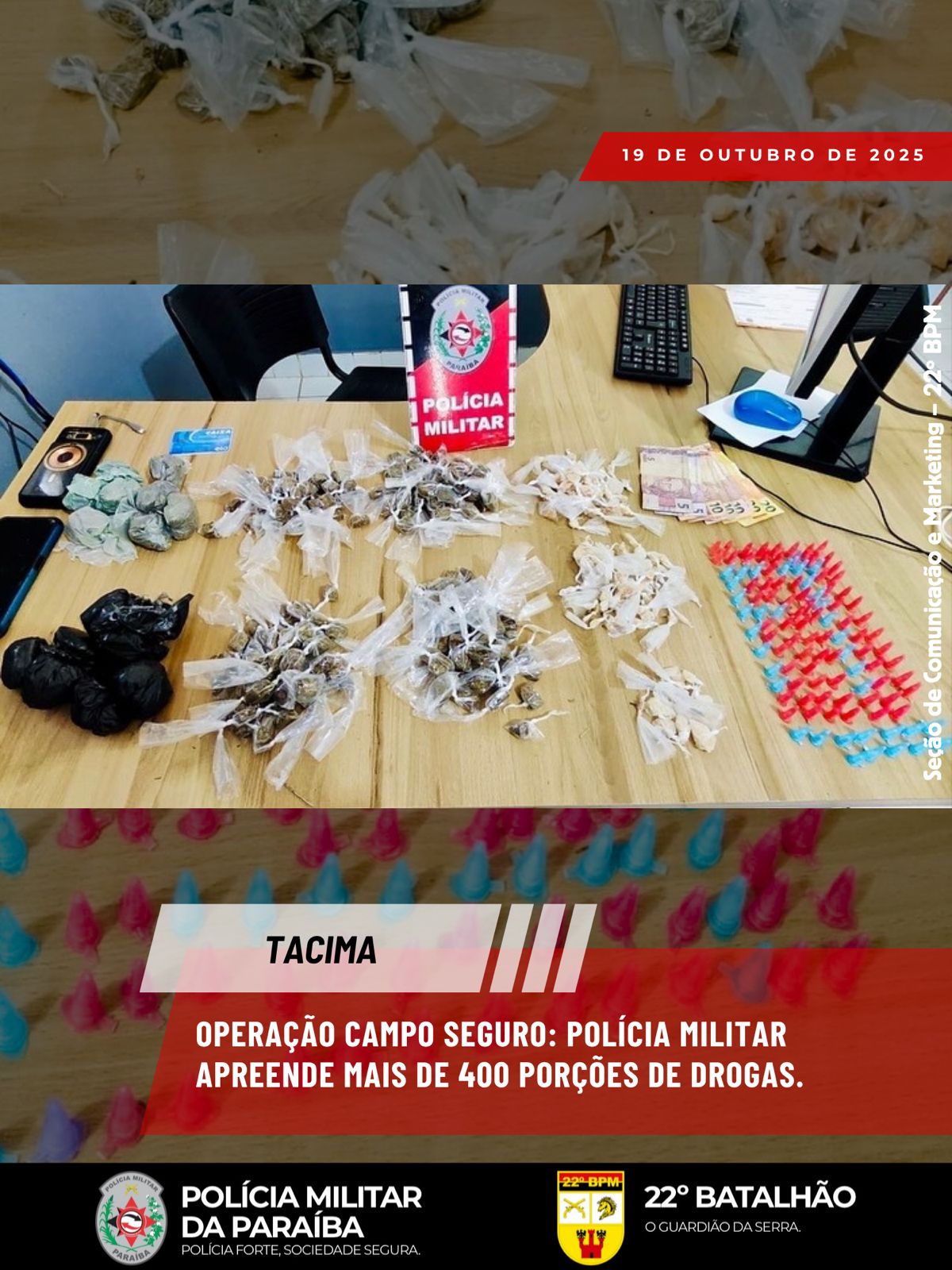 Operação da Polícia Militar apreende vasta quantidade de drogas em Tacima