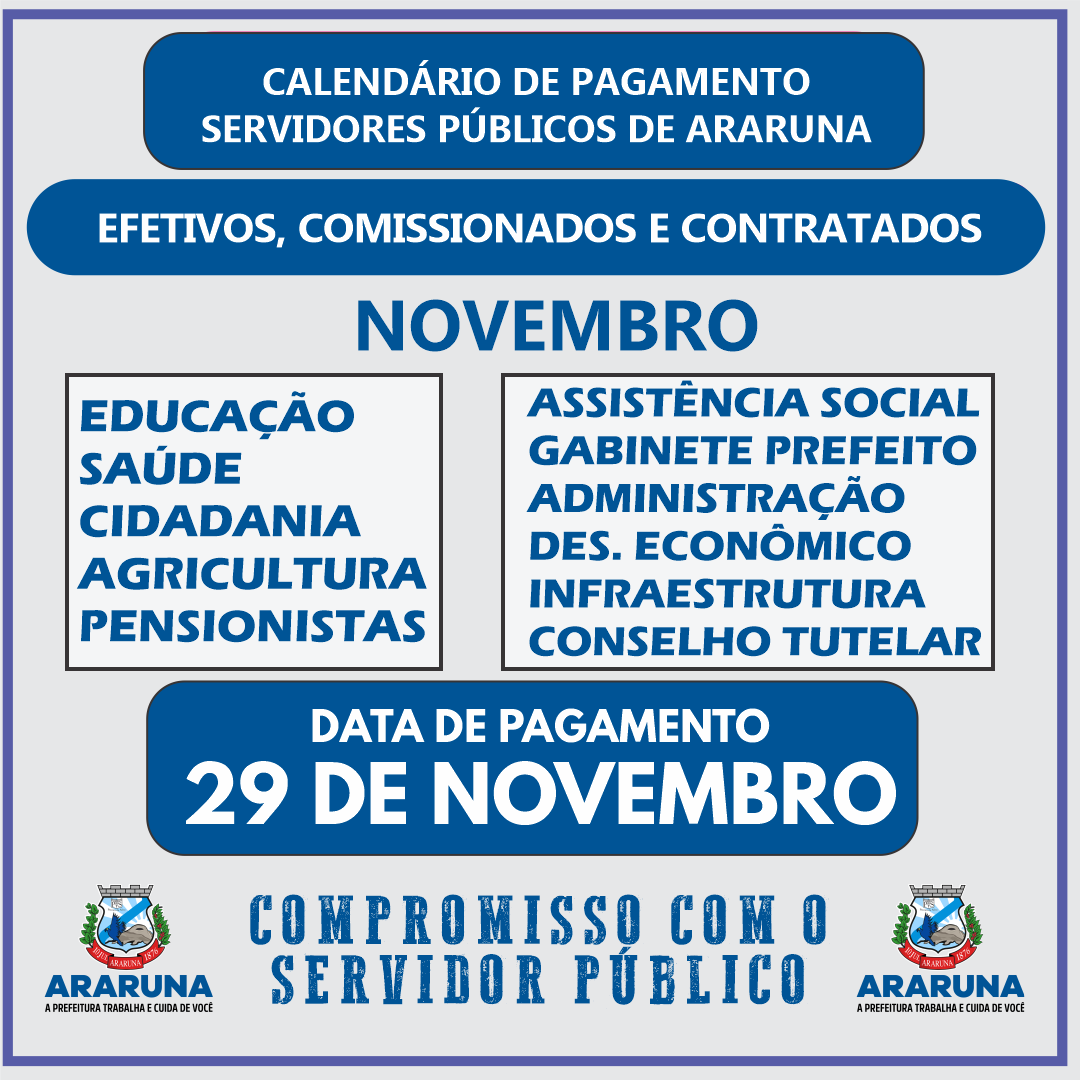 Servidores da Prefeitura de Araruna recebem pagamento de novembro nesta sexta-feira (29)