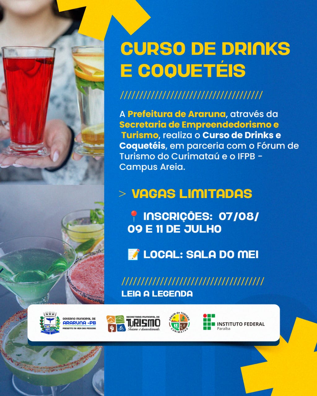 Prefeitura de Araruna abre inscrições para Curso de Drinks e Coquetéis