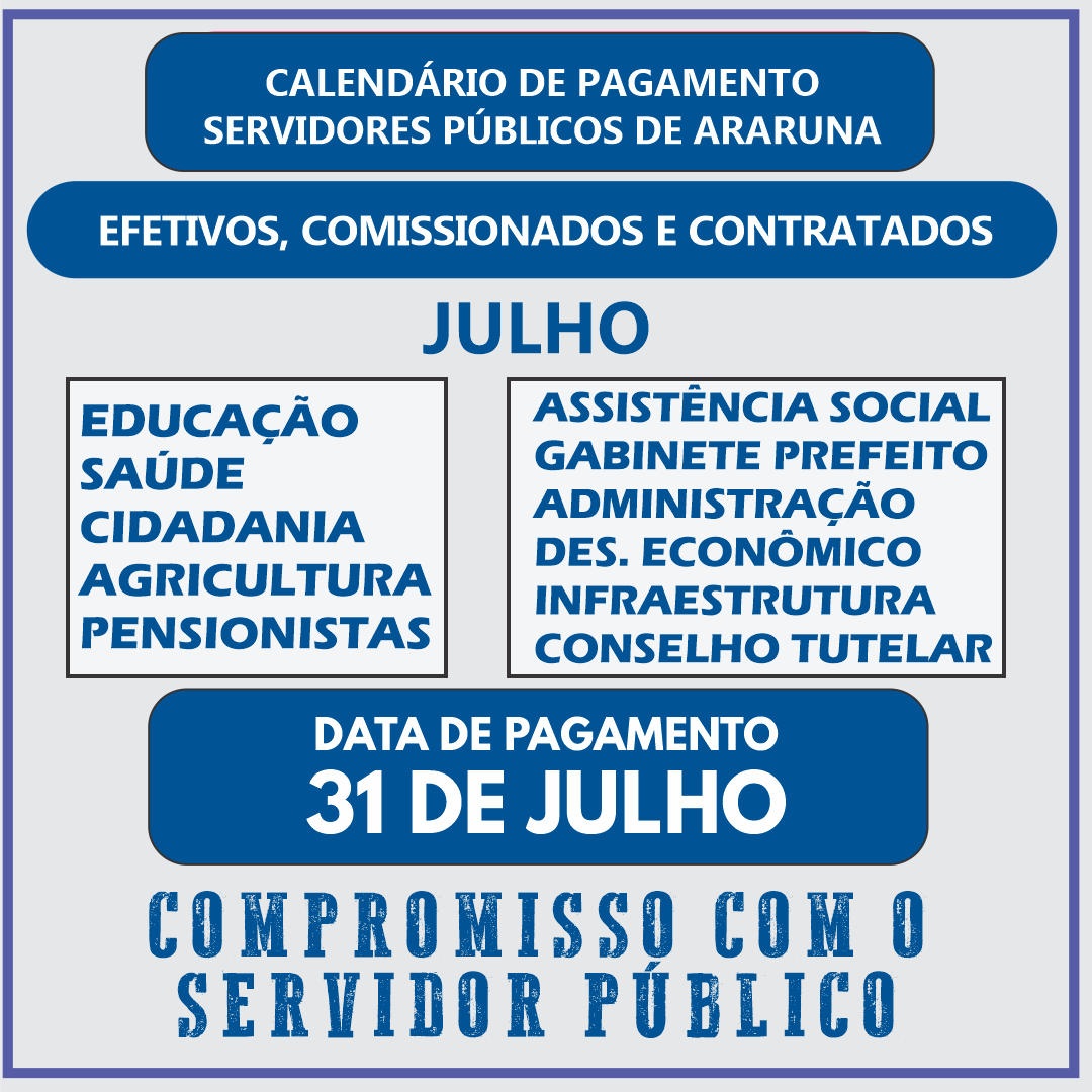 EM DIA: Prefeitura de Araruna paga salários de julho nesta quarta, 31
