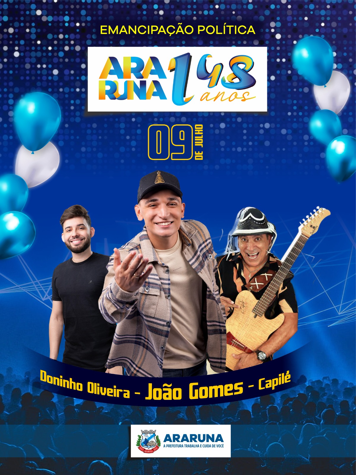 Araruna celebra 148 anos com shows de João Gomes, Capilé e Doninho Oliveira