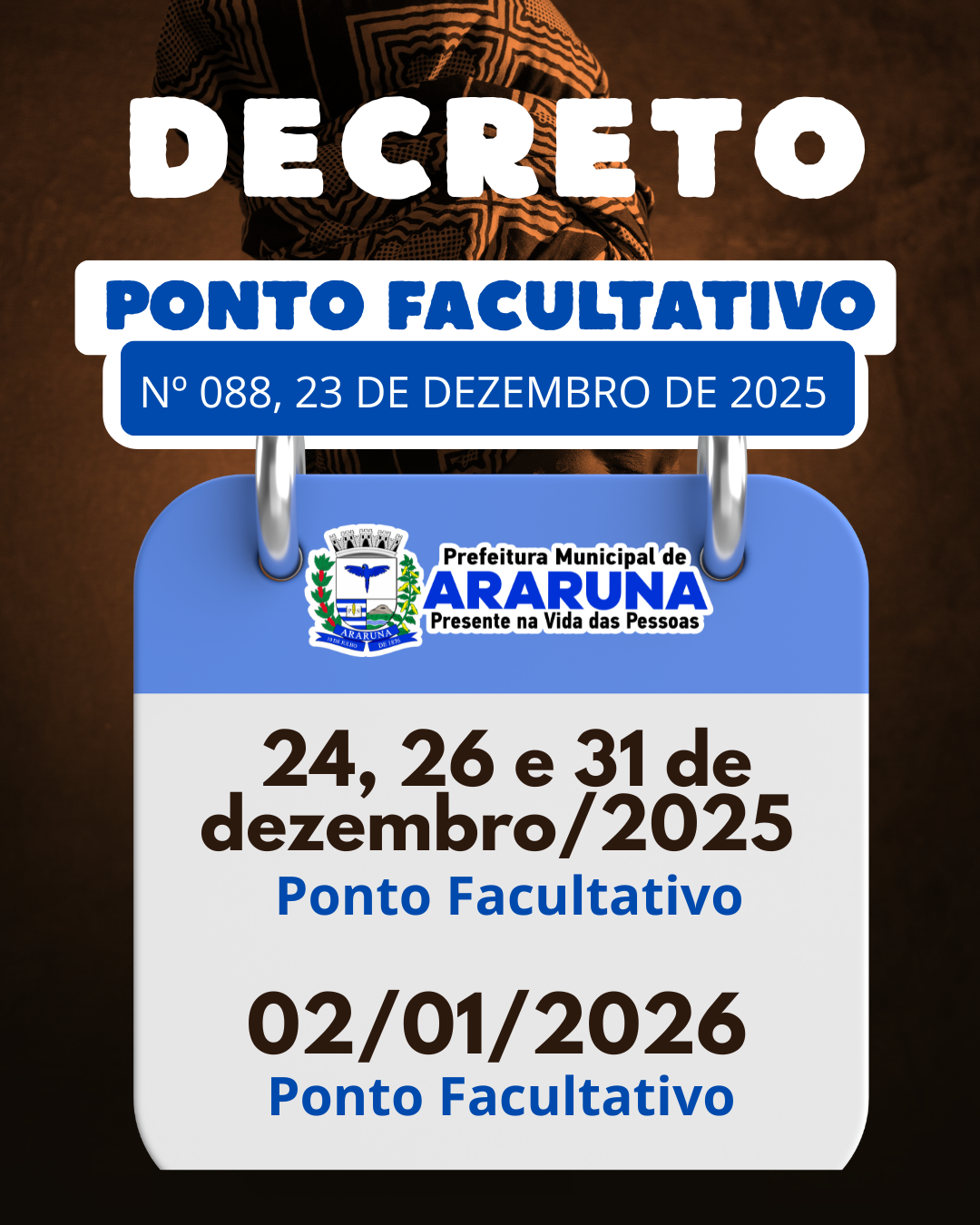 Servidores da Prefeitura de Araruna terão quatro pontos facultativos para as celebrações de fim de ano