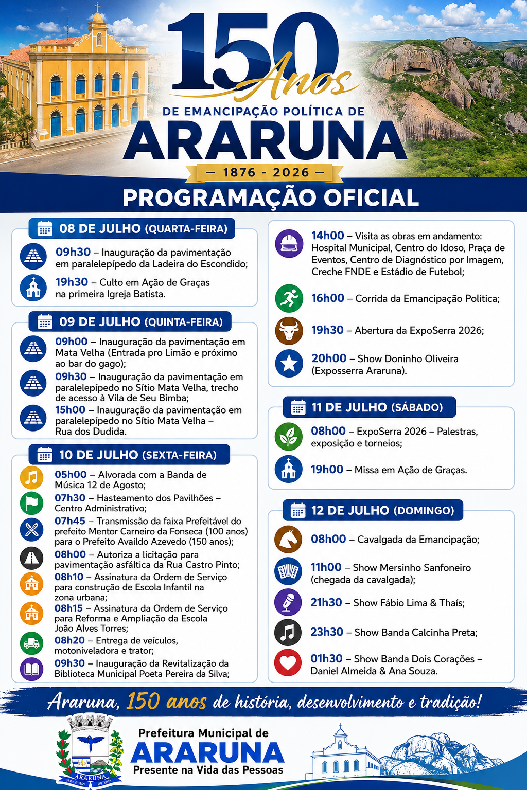 Araruna celebra 150 anos com programação especial anunciada pelo prefeito Availdo Azevedo