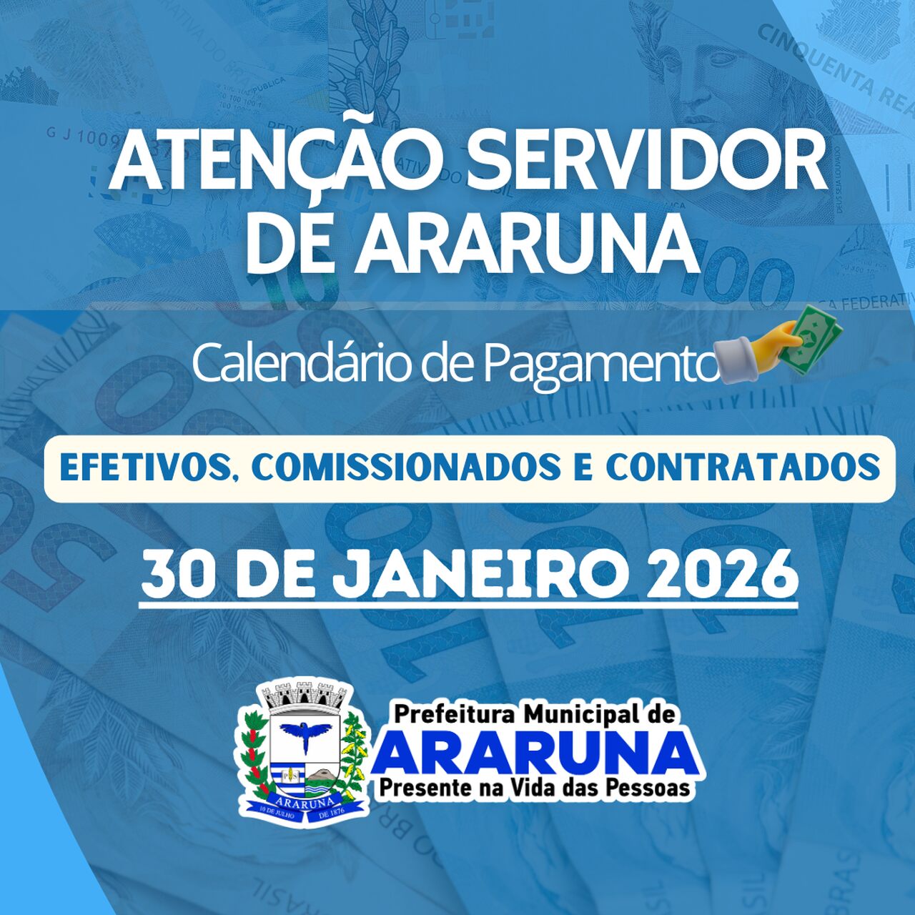 Prefeitura de Araruna paga salários de janeiro nesta sexta-feira (30) com reajustes para categorias