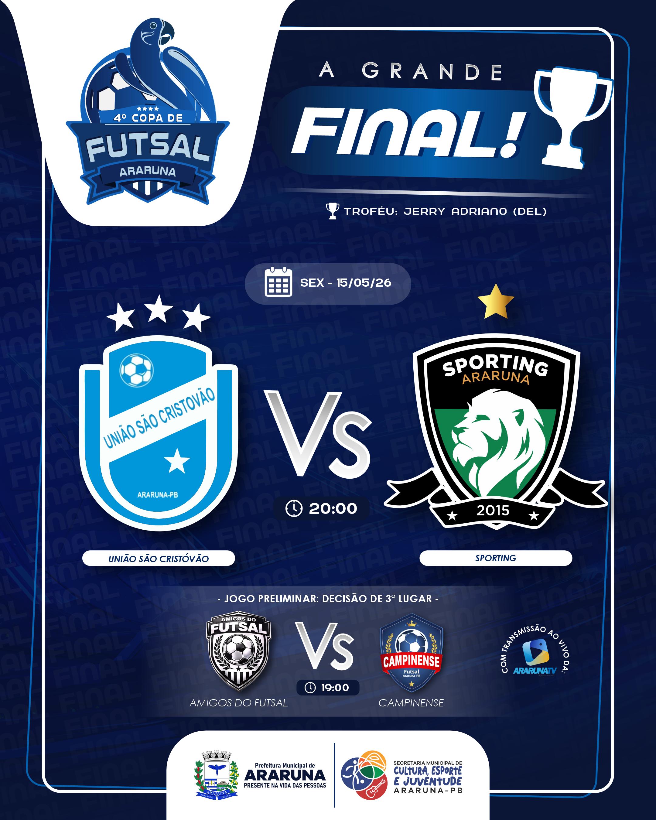 Grande Final do Campeonato Municipal de Futsal 2026 acontece nesta sexta-feira em Araruna