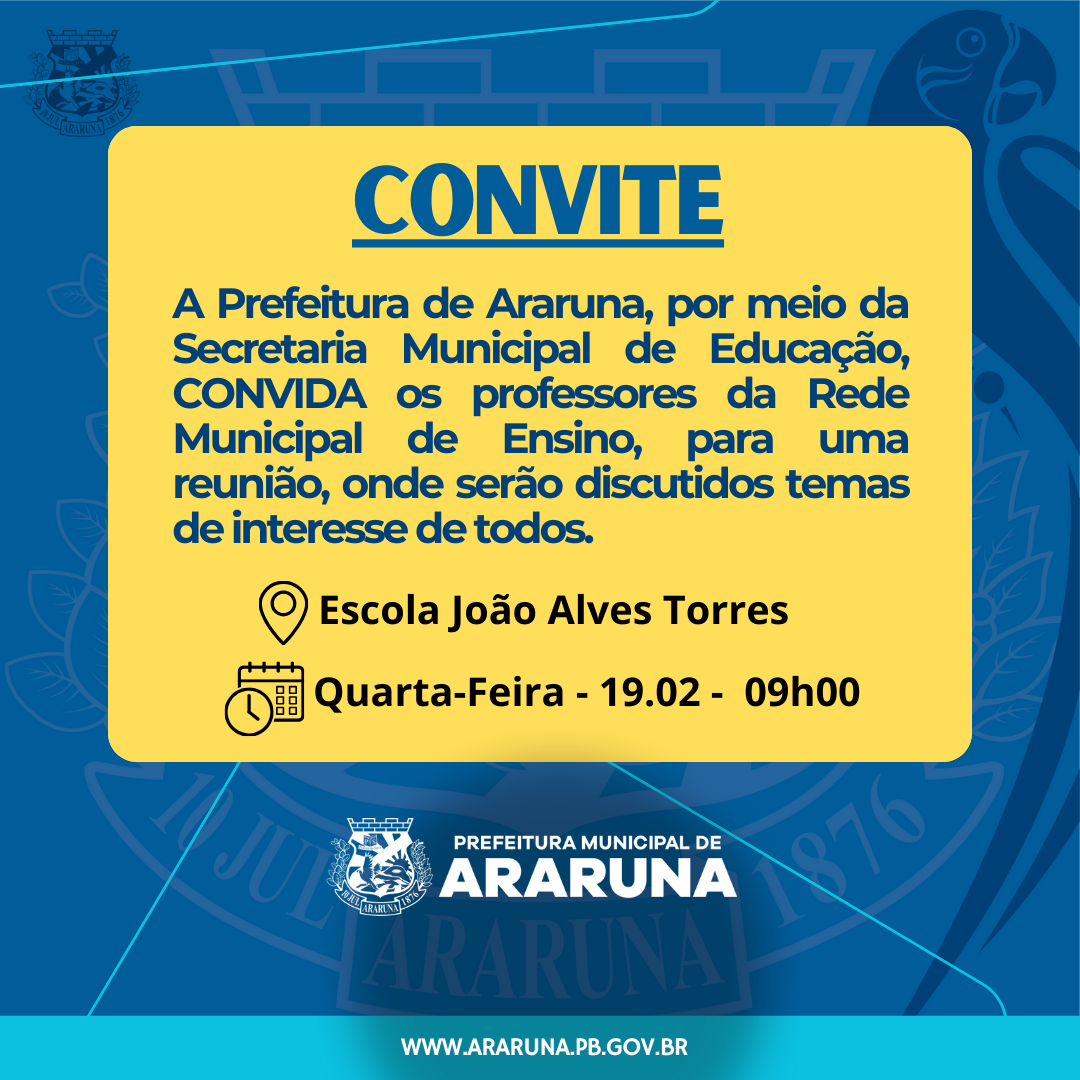 Prefeito Availdo Azevedo convida professores da rede de ensino municipal de Araruna para reunião