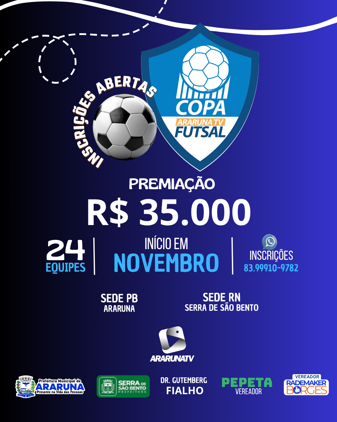 Copa ArarunaTV de Futsal abre inscrições para edição de 2025/2026 com a mega premiação de R$ 35 mil