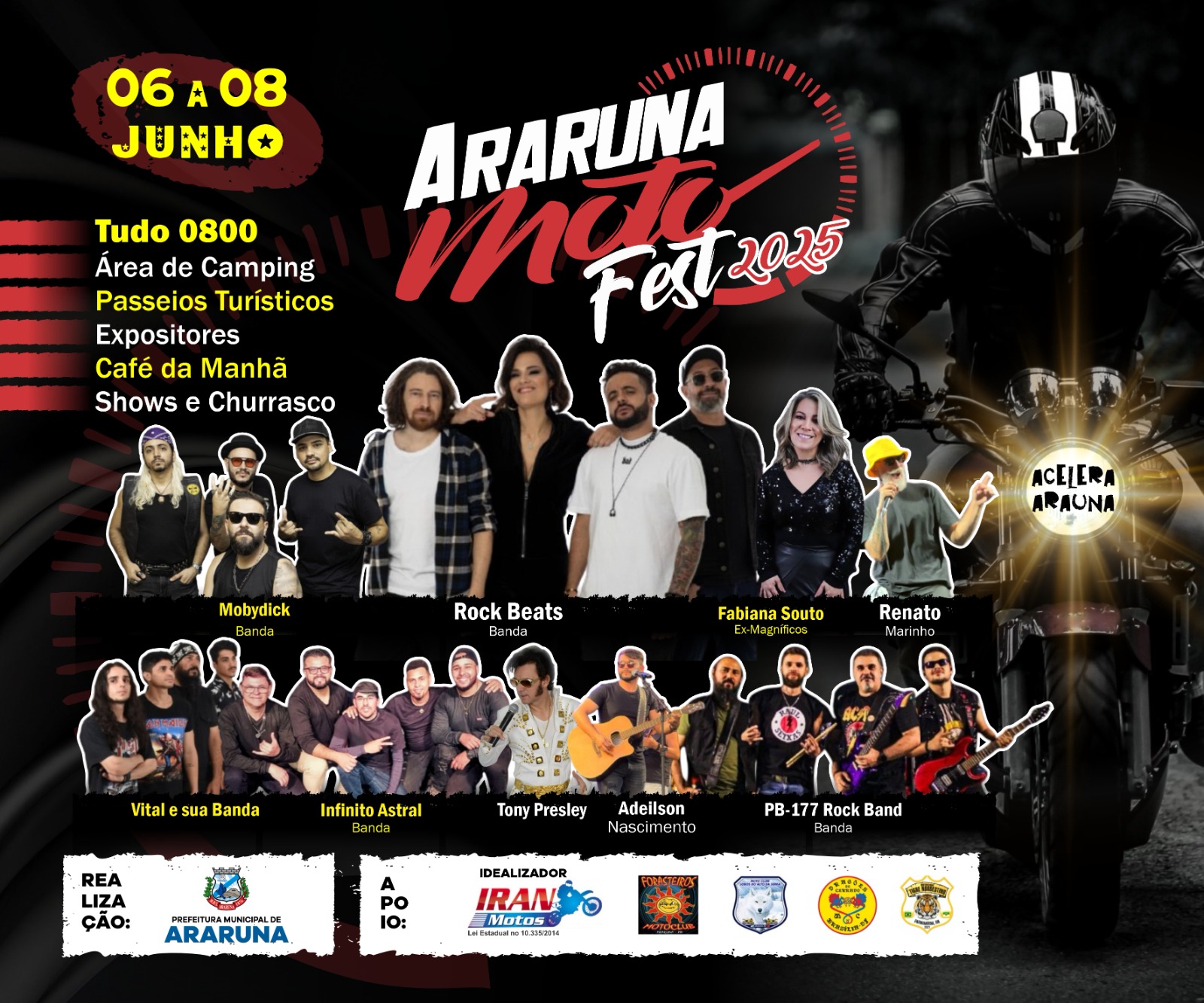Prefeito Availdo Azevedo anuncia programação do Araruna Moto Fest com Rock Beats, Renato Marinho e Mobydick; veja a programação completa de shows