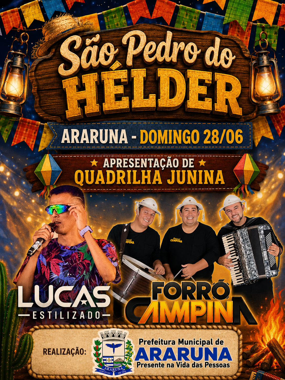 São Pedro do Hélder 2026 em Araruna tem Lucas Estilizado e Forró Campina