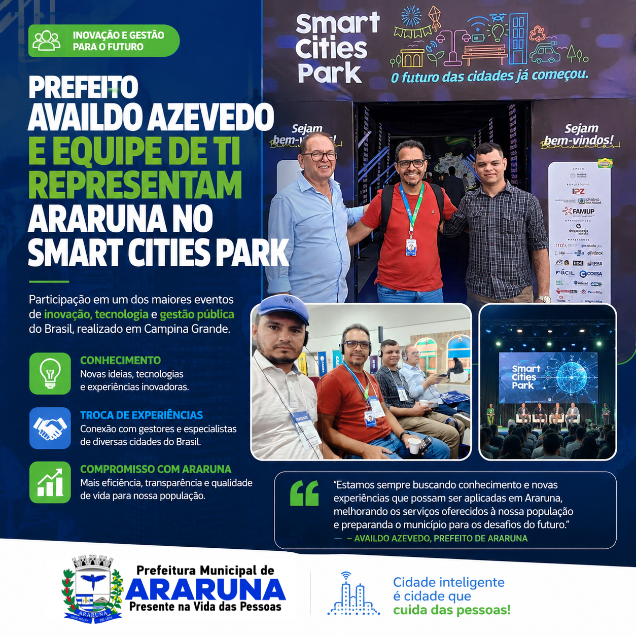 Prefeito Availdo Azevedo e equipe de TI representam Araruna no Smart Cities Park