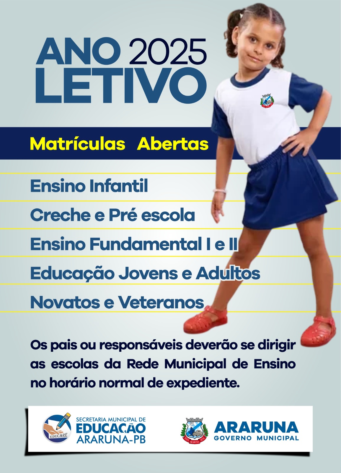 Matrículas abertas para as escolas da rede municipal de Araruna