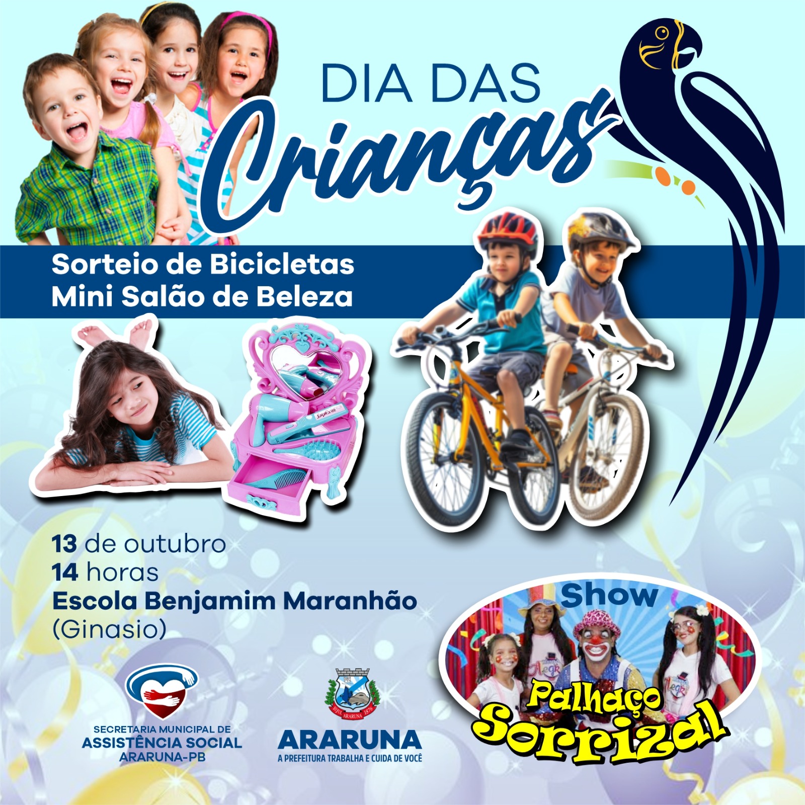 DOMINGO: Prefeitura de Araruna realizará festa em comemoração ao Dia das Crianças
