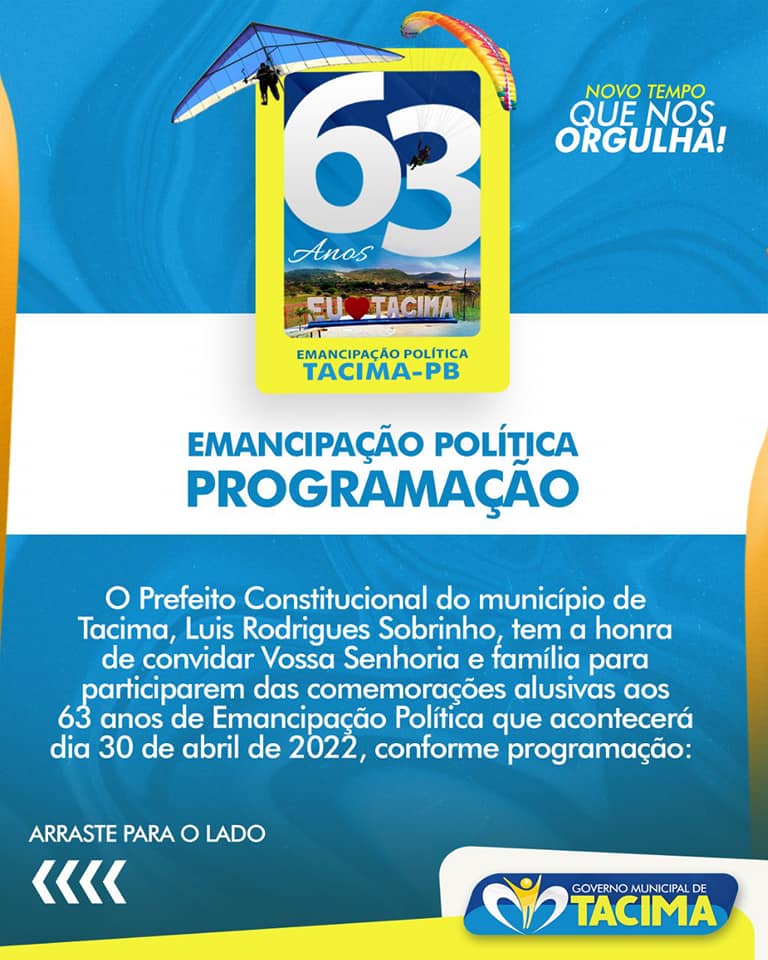 Confira a programação oficial dos 63 anos de emancipação política de Tacima